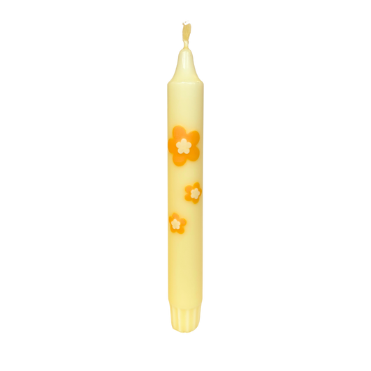 Diner Kaars Retro Flower Yellow - 1 stuk