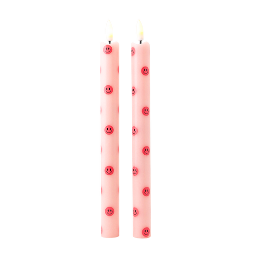 LED Pillar Kaars Smiley Pink - Set van 2