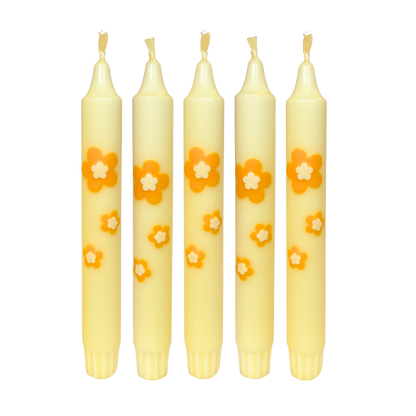 Diner Kaars Retro Flower Yellow  - 1 stuk