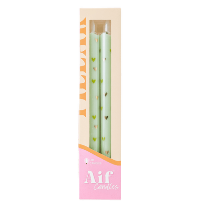 LED Pillar Kaars Hearts Green RC - Set van 2