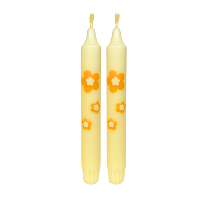 Diner Kaars Retro Flower Yellow  - 1 stuk