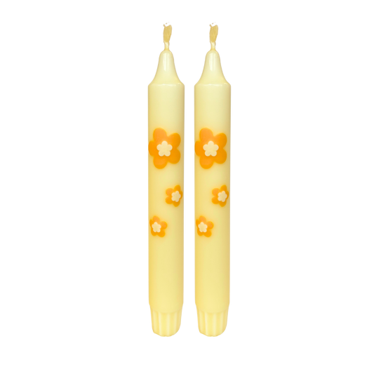 Diner Kaars Retro Flower Yellow  - 1 stuk