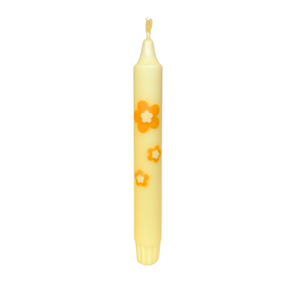 Diner Kaars Retro Flower Yellow  - 1 stuk