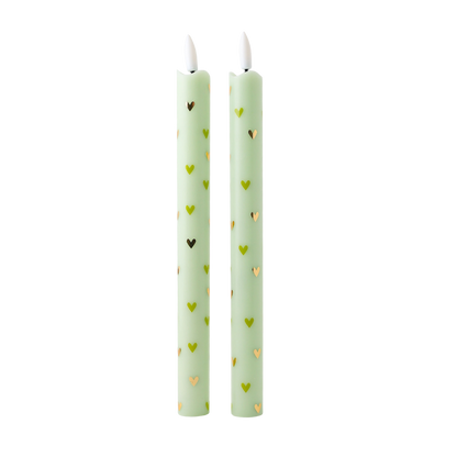 LED Pillar Kaars Hearts Green RC - Set van 2