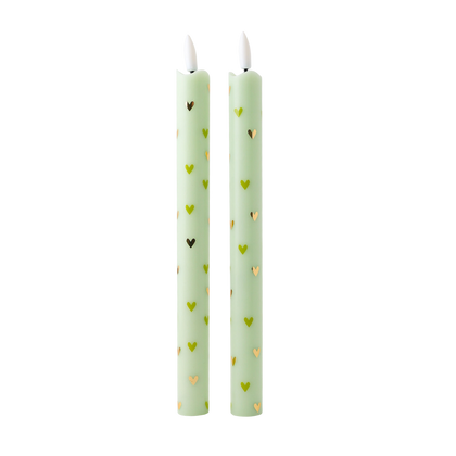 LED Pillar Kaars Hearts Green RC - Set van 2