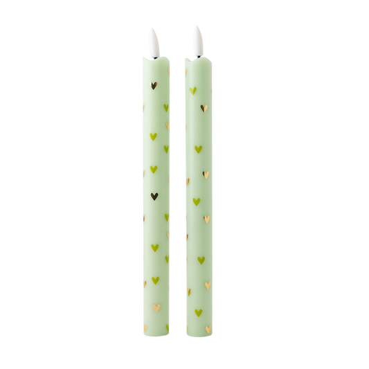 LED Pillar Kaars Hearts Green RC - Set van 2