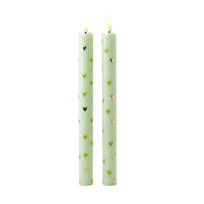 LED Pillar Kaars Hearts Green RC - Set van 2