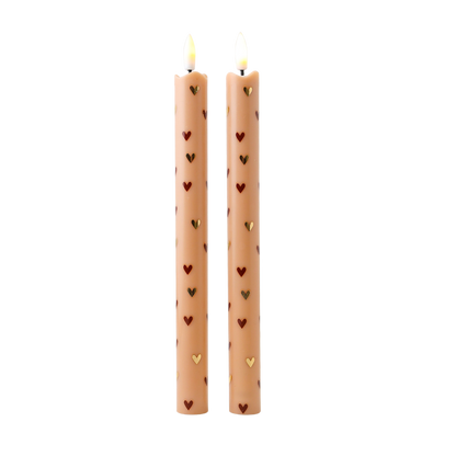 LED Pillar Kaars Hearts Light Brown RC - Set van 2