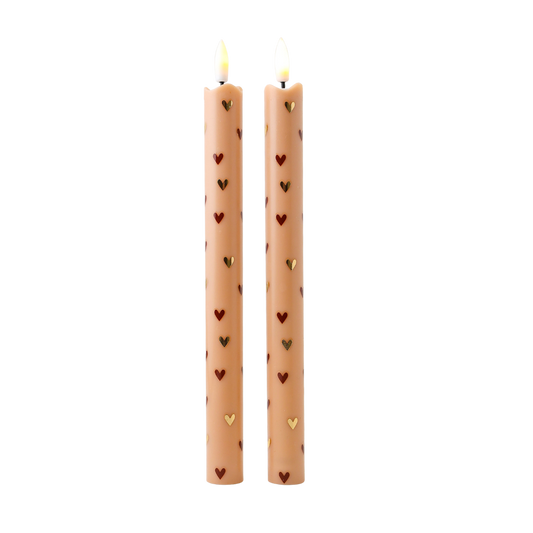 LED Pillar Kaars Hearts Light Brown RC - Set van 2