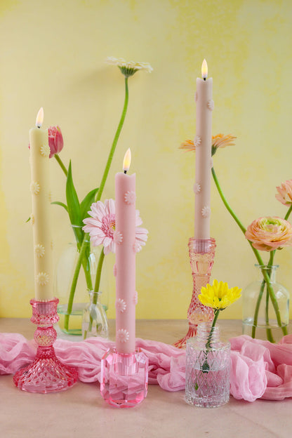 LED 3D Bloemen Kaars Geel RC - Set van 2
