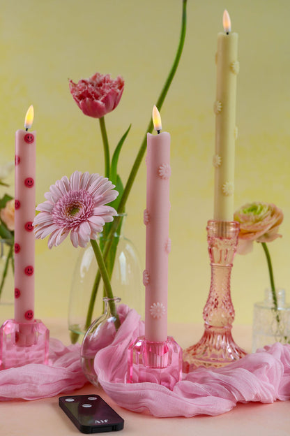 LED 3D Bloemen Kaars Geel RC - Set van 2