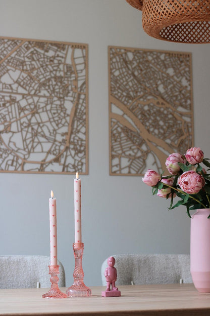 LED Wax Kaarsen Hartjes Pink RC - Set van 2